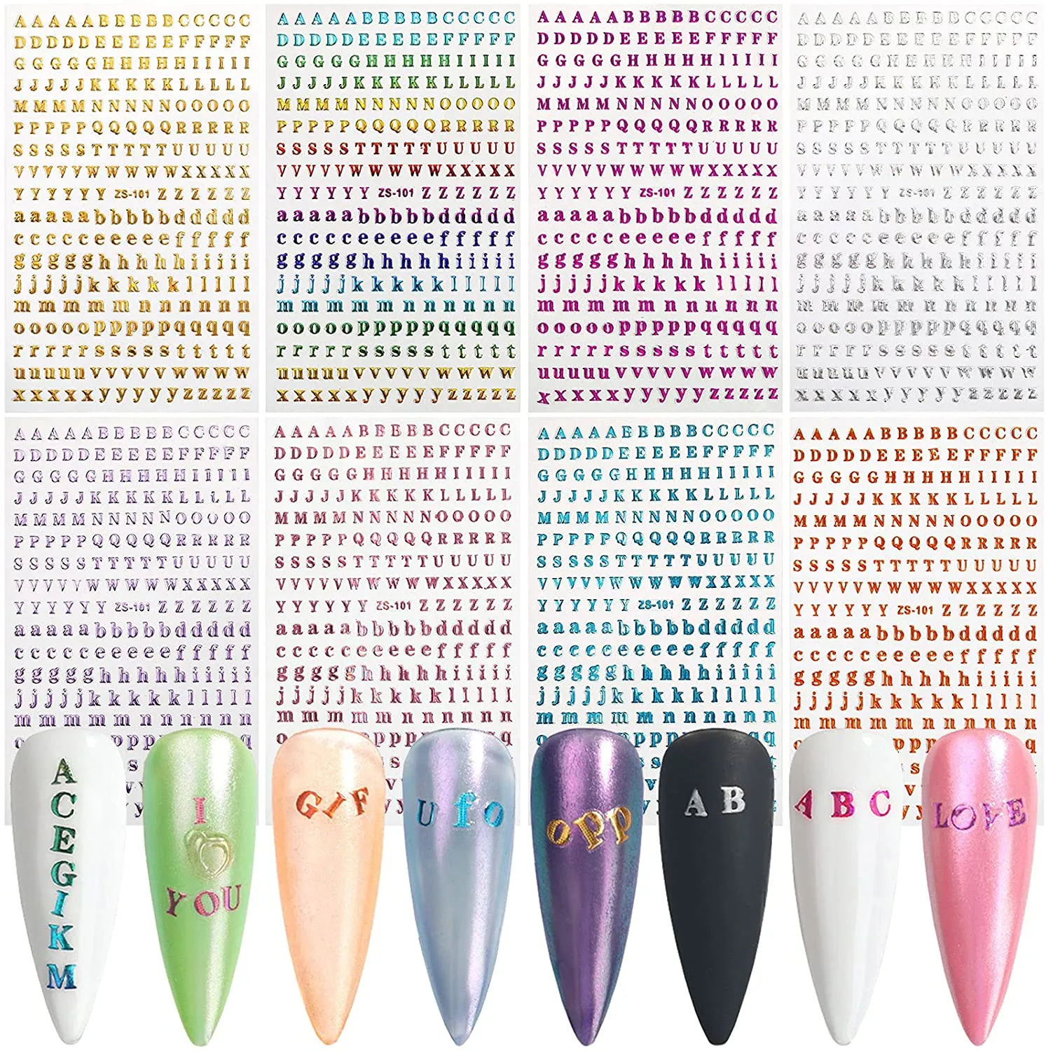 Letter Nail Art Stickers 3D Letters Nail Stickers Nail Art Supplies Old English Alphabet Nail Decals Holographic Letter Nail Designs Kit English Font Nail Sticker for Acrylic Nails (12 Sheets)