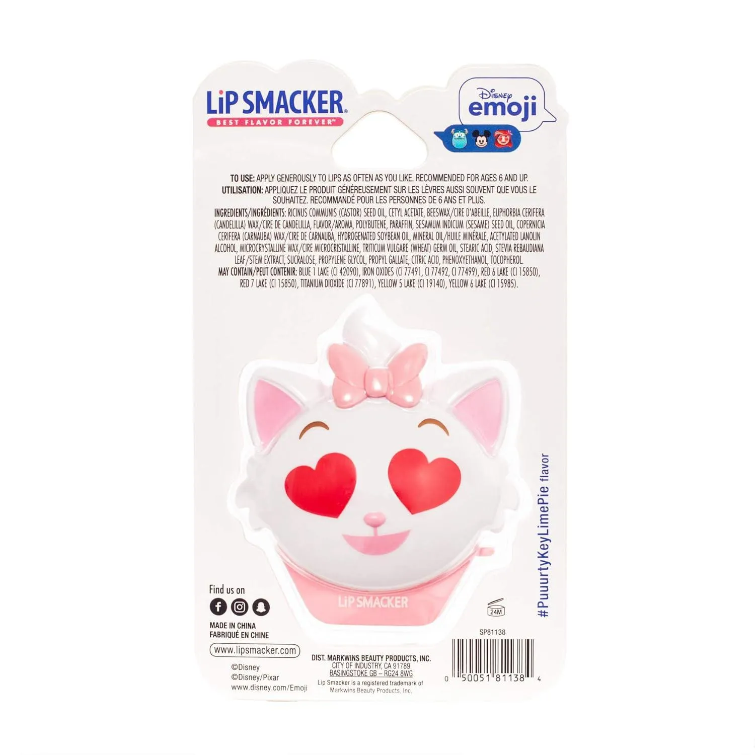 Lip Smacker Disney The Aristocats Marie Emoji Flip Flavored Lip Balm, Key Lime Flavor, Clear, For Kids