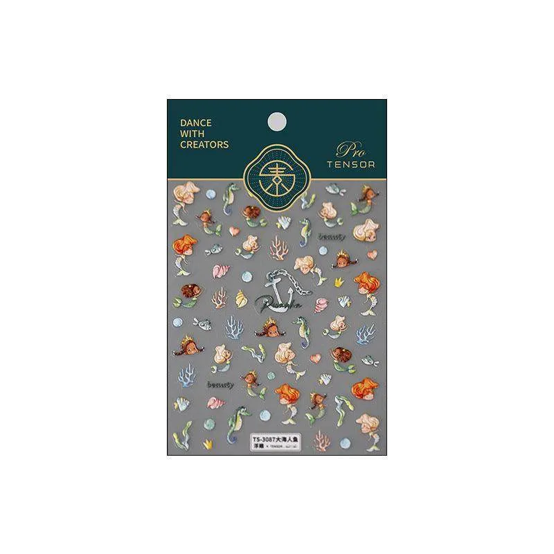 Marine Life Nail Art Stickers Adhesive Slider Embossed Mermaid Sticker Decals TS3086