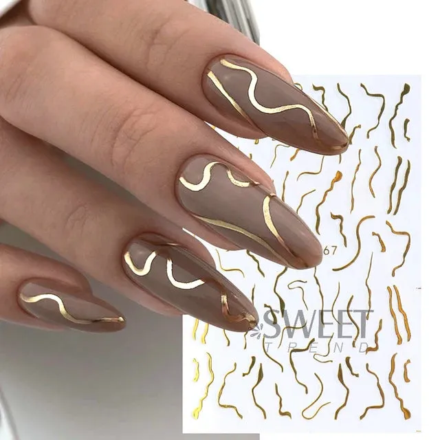 Metallic Gold Silver Stripe Line Nail Stickers
