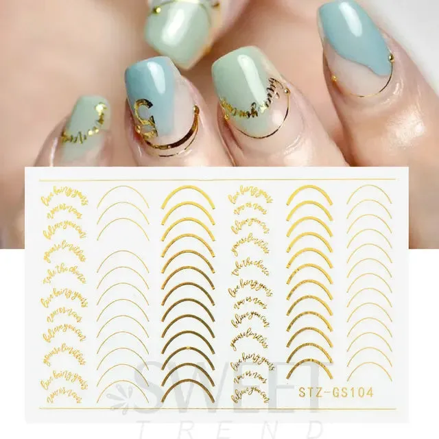 Metallic Gold Silver Stripe Line Nail Stickers