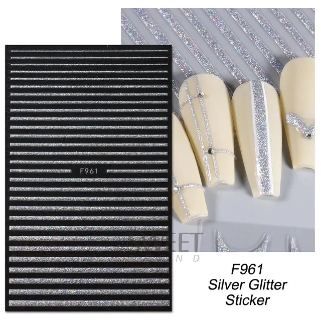 Metallic Gold Silver Stripe Line Nail Stickers