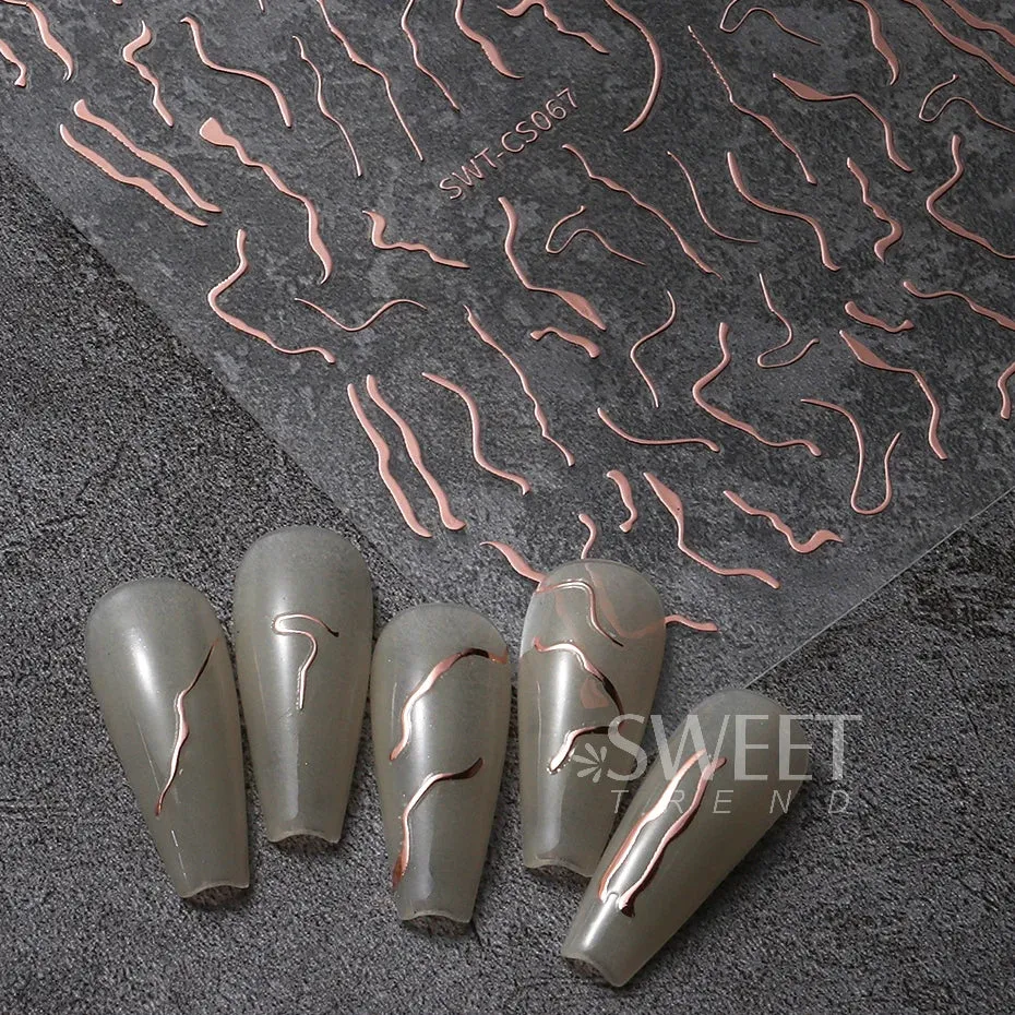 Metallic Gold Silver Stripe Line Nail Stickers