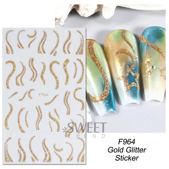 Metallic Gold Silver Stripe Line Nail Stickers