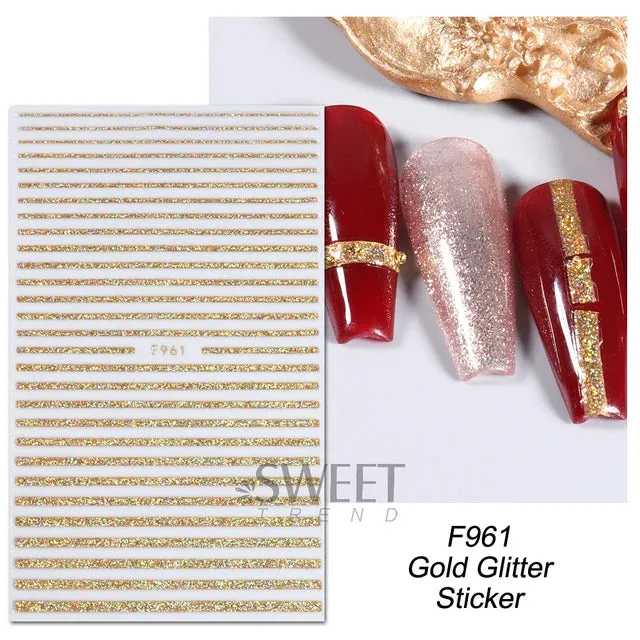 Metallic Gold Silver Stripe Line Nail Stickers
