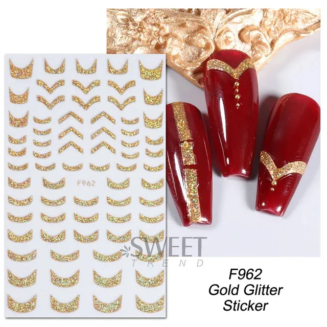 Metallic Gold Silver Stripe Line Nail Stickers
