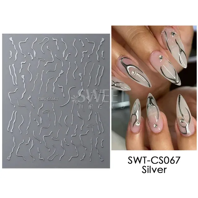 Metallic Gold Silver Stripe Line Nail Stickers