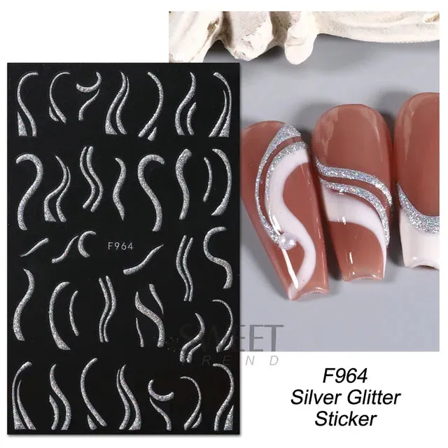 Metallic Gold Silver Stripe Line Nail Stickers