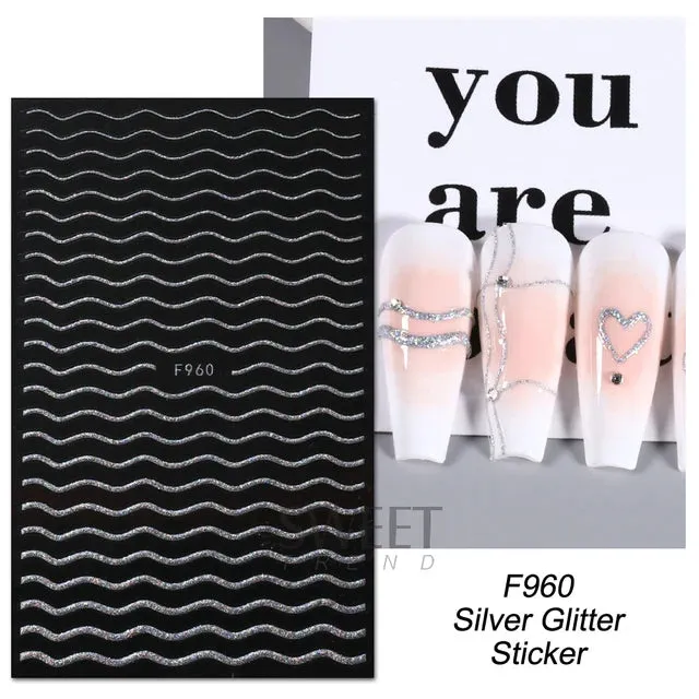 Metallic Gold Silver Stripe Line Nail Stickers