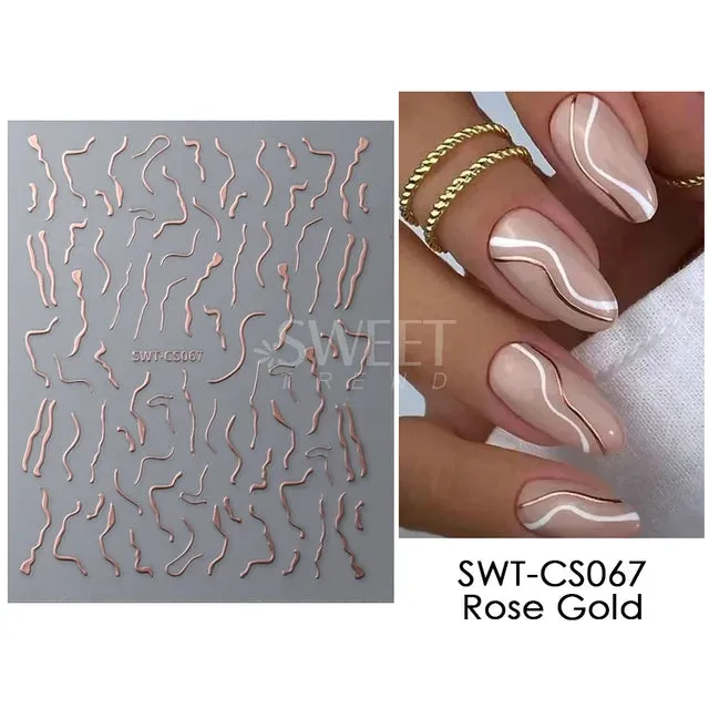 Metallic Gold Silver Stripe Line Nail Stickers
