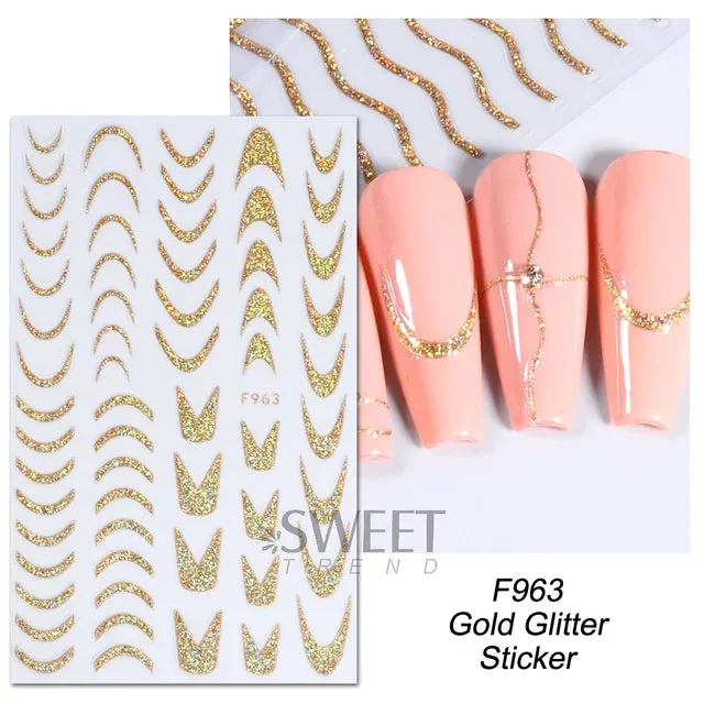 Metallic Gold Silver Stripe Line Nail Stickers