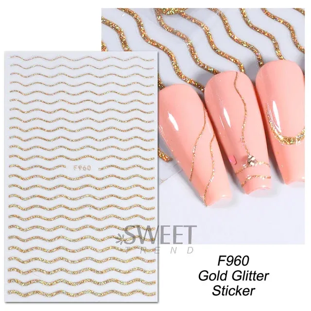Metallic Gold Silver Stripe Line Nail Stickers