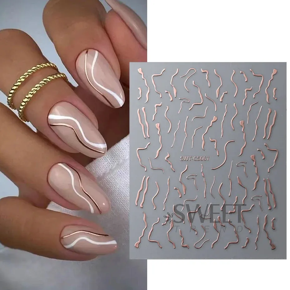 Metallic Gold Silver Stripe Line Nail Stickers