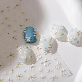 Mini Daisy Flowers Nail Art Stickers Adhesive Embossed White Daisy Rose Sticker Decals TS3687