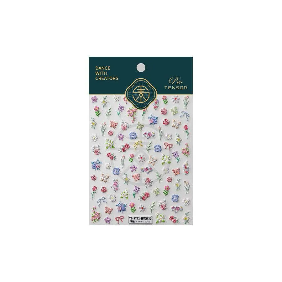 Mini Daisy Flowers Nail Art Stickers Adhesive Embossed White Daisy Rose Sticker Decals TS3687