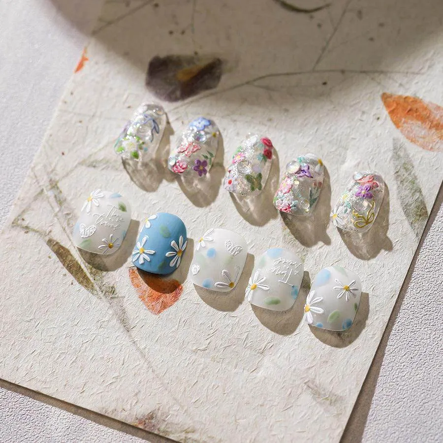 Mini Daisy Flowers Nail Art Stickers Adhesive Embossed White Daisy Rose Sticker Decals TS3687