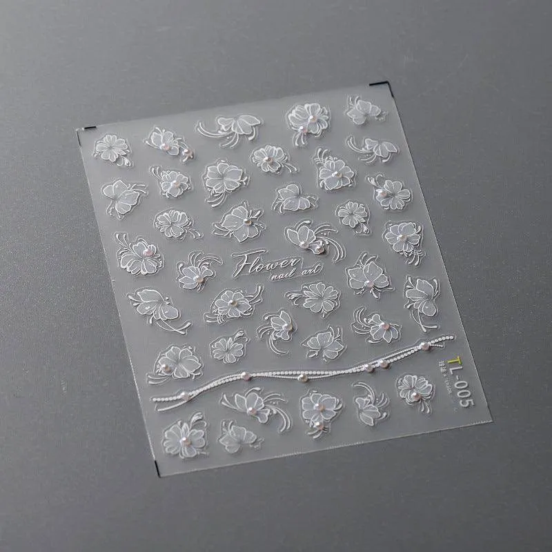Nail Art Stickers Adhesive Embossed Rose with Beads Sticker Decals TL005