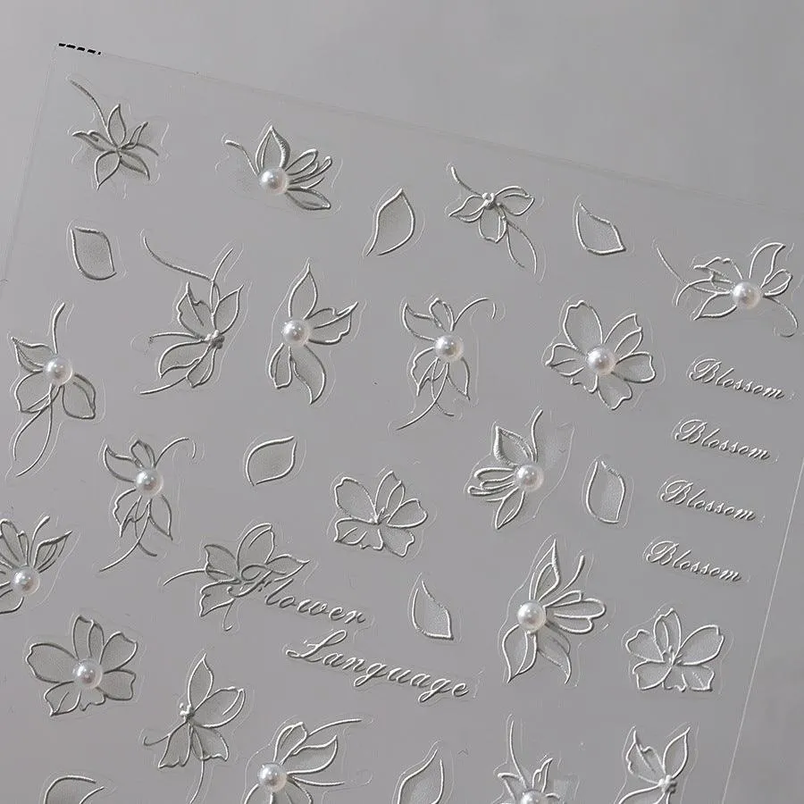 Nail Art Stickers Adhesive Slider Embossed Flower Sticker Decals with Beads TL105