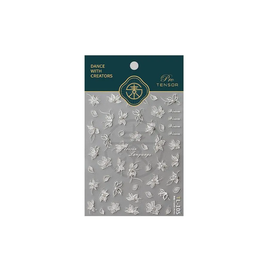 Nail Art Stickers Adhesive Slider Embossed Flower Sticker Decals with Beads TL105