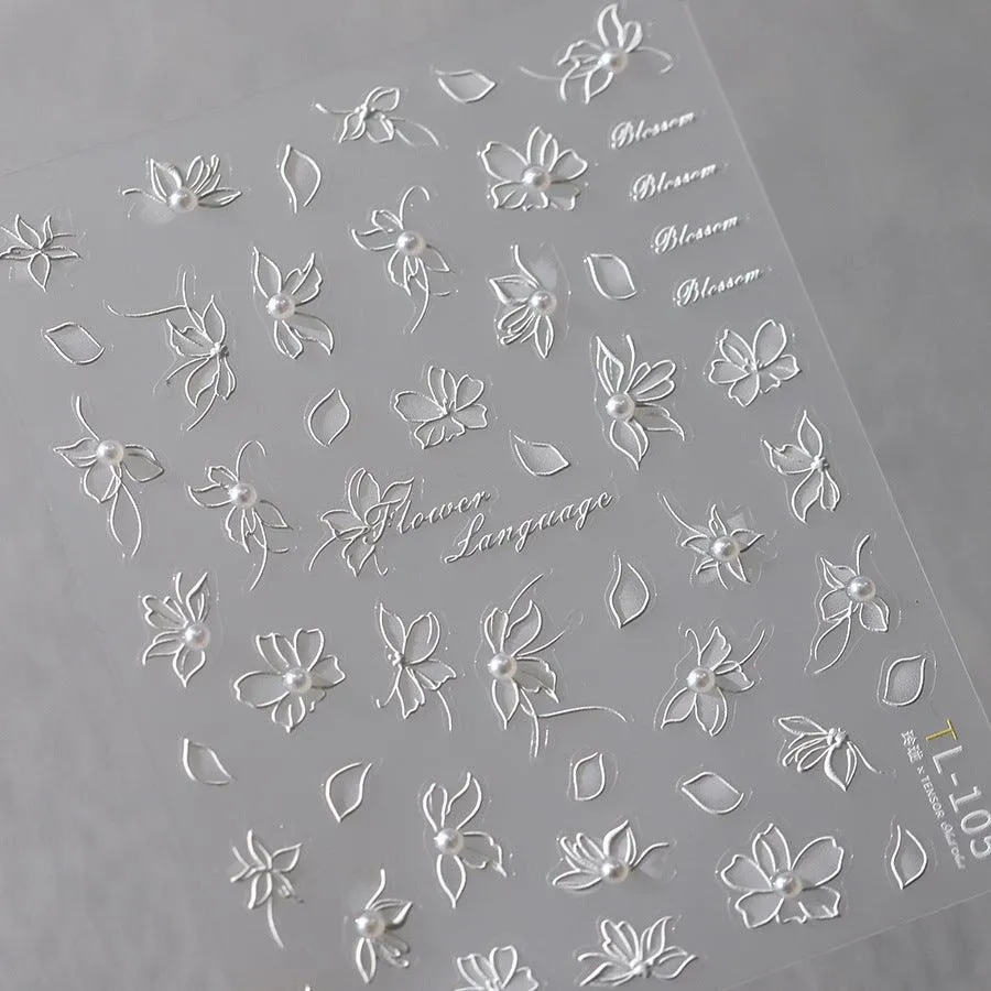 Nail Art Stickers Adhesive Slider Embossed Flower Sticker Decals with Beads TL105