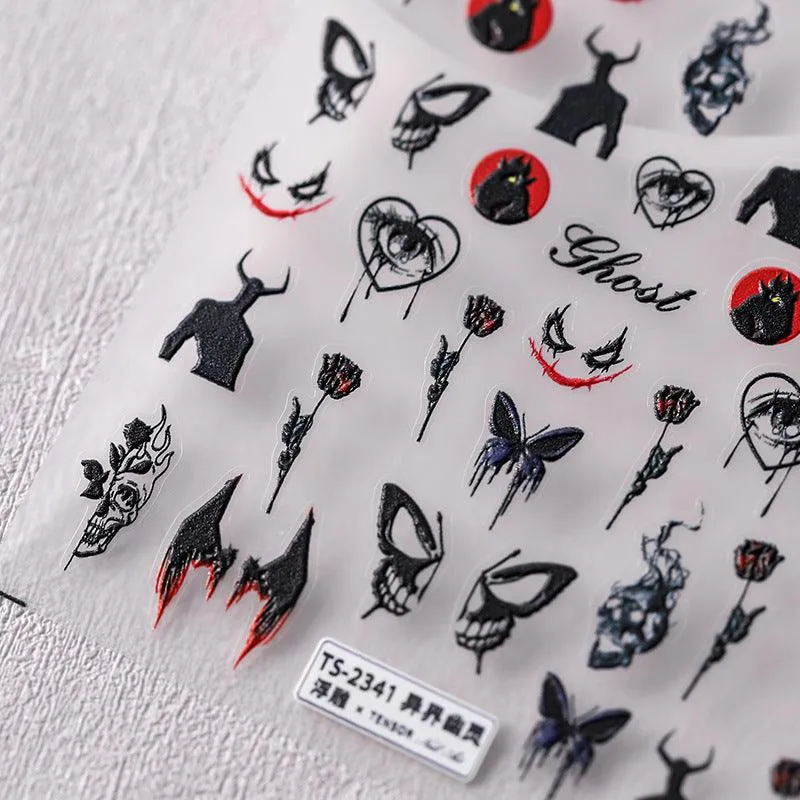 Nail Art Stickers Adhesive Slider Embossed Ghost Sticker Decals TS2340