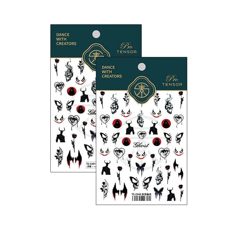 Nail Art Stickers Adhesive Slider Embossed Ghost Sticker Decals TS2340