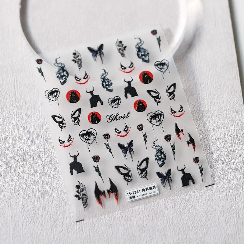 Nail Art Stickers Adhesive Slider Embossed Ghost Sticker Decals TS2340