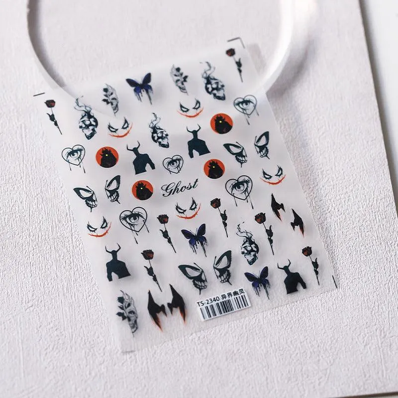 Nail Art Stickers Adhesive Slider Embossed Ghost Sticker Decals TS2340