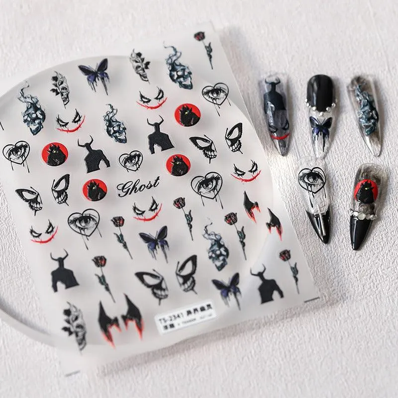 Nail Art Stickers Adhesive Slider Embossed Ghost Sticker Decals TS2340