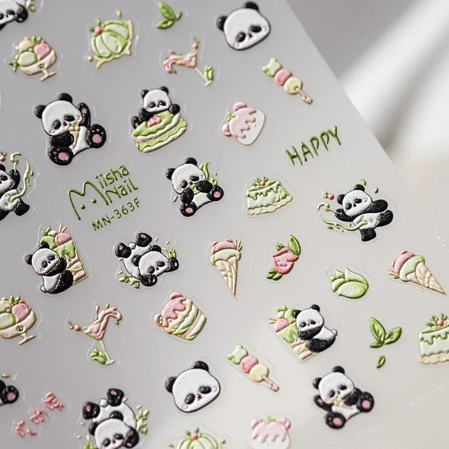 Nail Art Stickers Adhesive Slider Embossed Panda Sticker Decals MN362