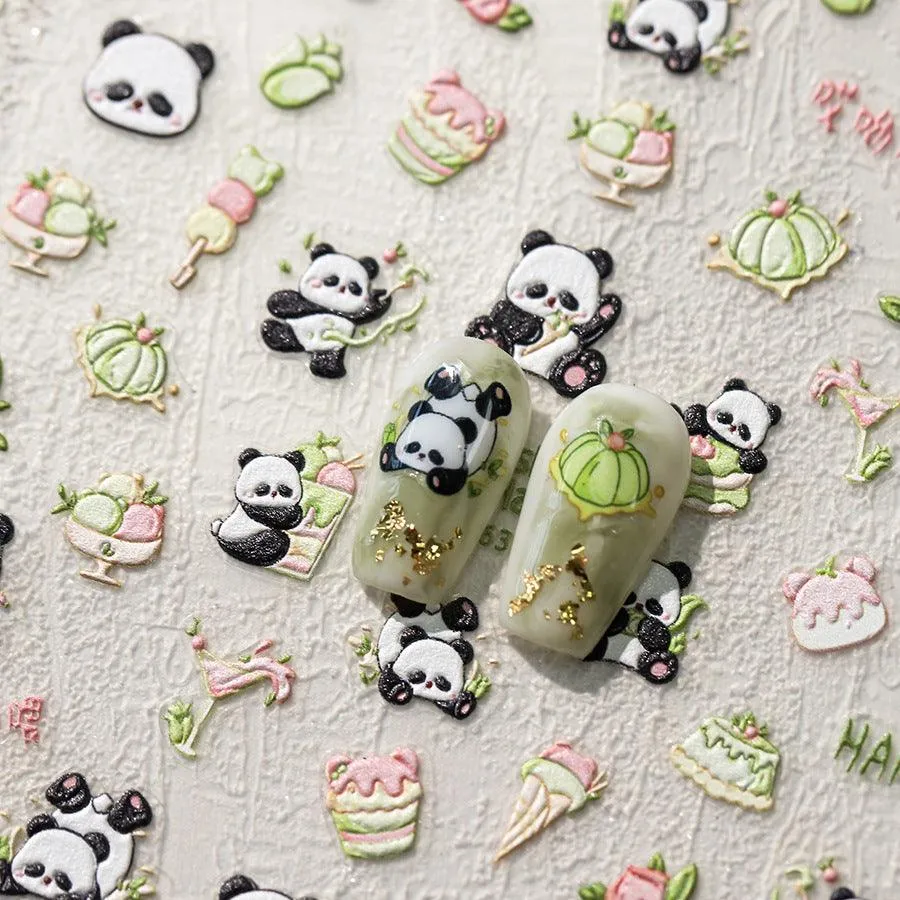 Nail Art Stickers Adhesive Slider Embossed Panda Sticker Decals MN362