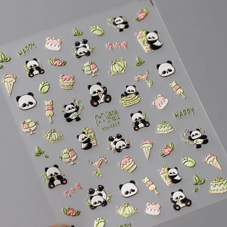 Nail Art Stickers Adhesive Slider Embossed Panda Sticker Decals MN362