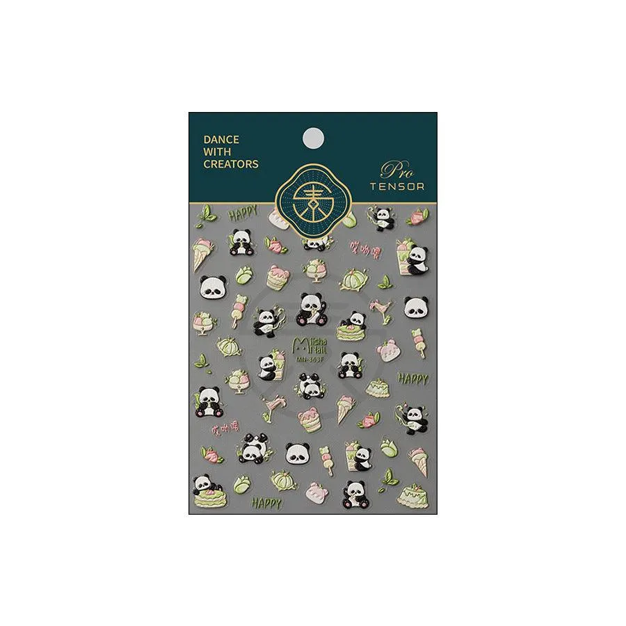 Nail Art Stickers Adhesive Slider Embossed Panda Sticker Decals MN362
