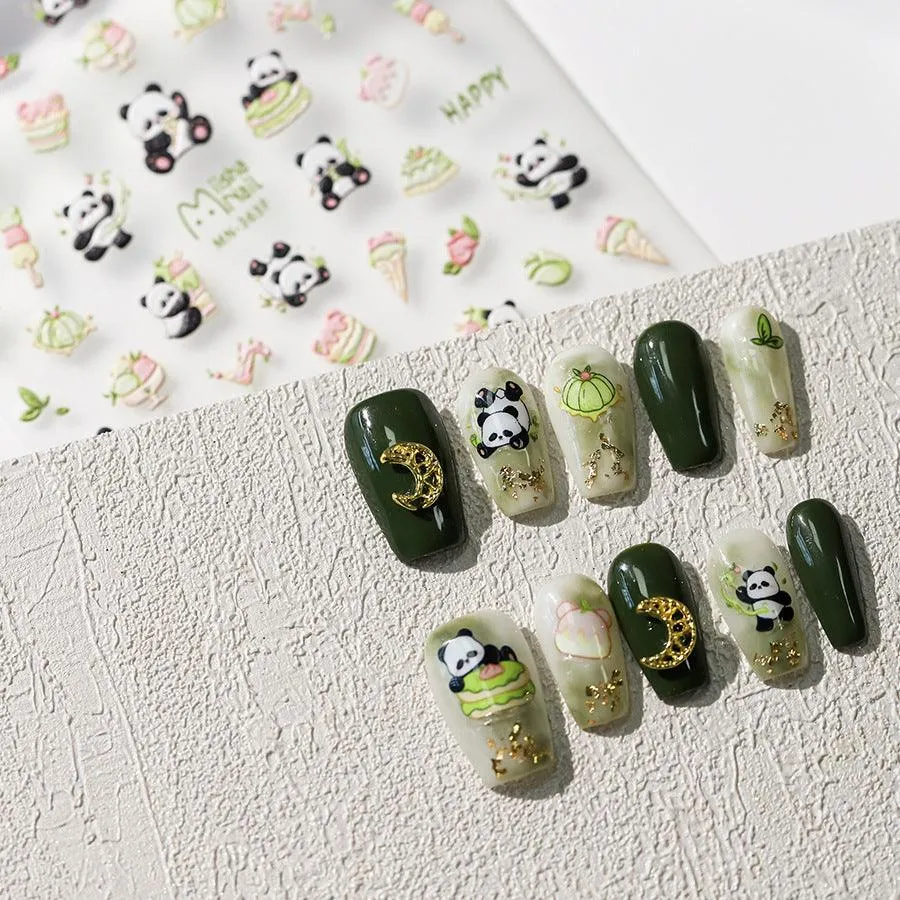 Nail Art Stickers Adhesive Slider Embossed Panda Sticker Decals MN362