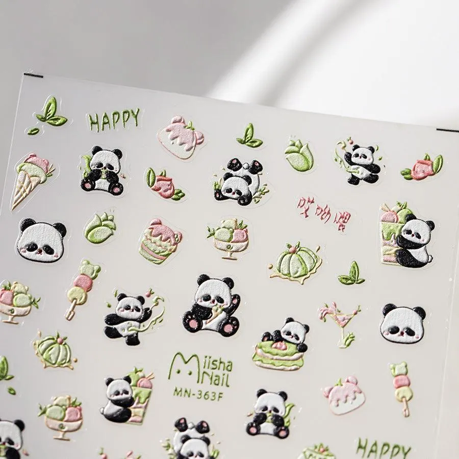 Nail Art Stickers Adhesive Slider Embossed Panda Sticker Decals MN362