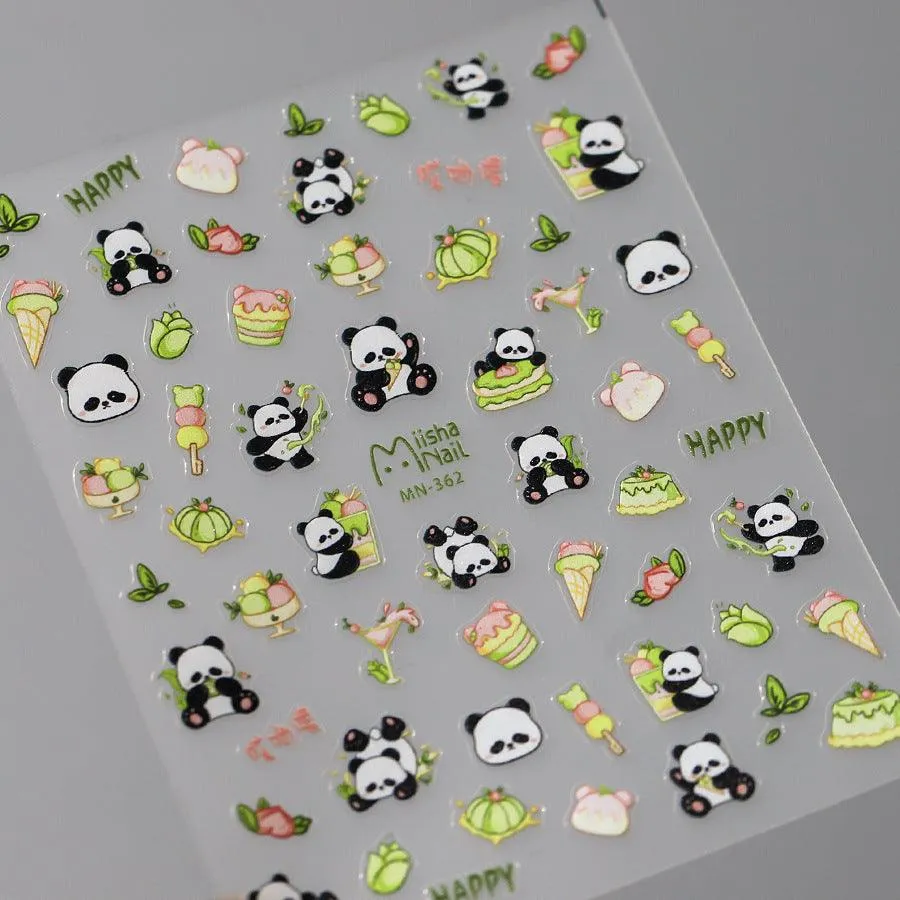 Nail Art Stickers Adhesive Slider Embossed Panda Sticker Decals MN362