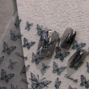 Nail Art Stickers Adhesive Slider Embossed Translucent Black Butterfly Sticker Decals TS3574