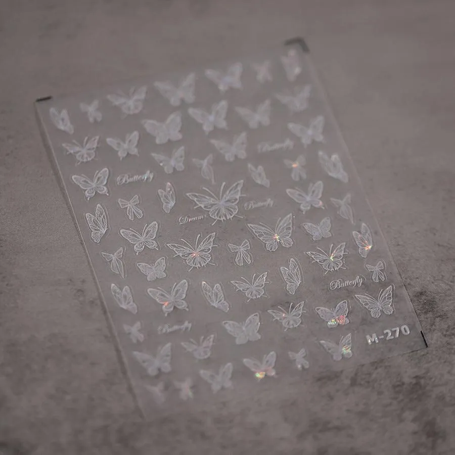 Nail Art Stickers Adhesive Slider Embossed Translucent Black Butterfly Sticker Decals TS3574