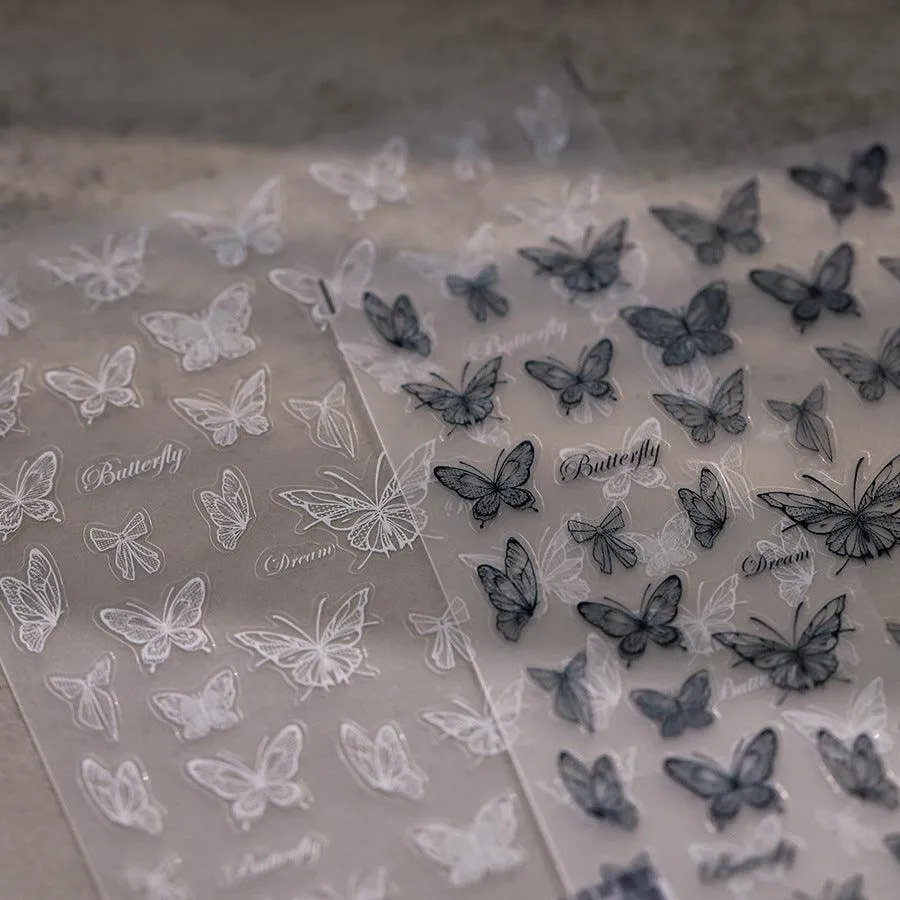 Nail Art Stickers Adhesive Slider Embossed Translucent Black Butterfly Sticker Decals TS3574
