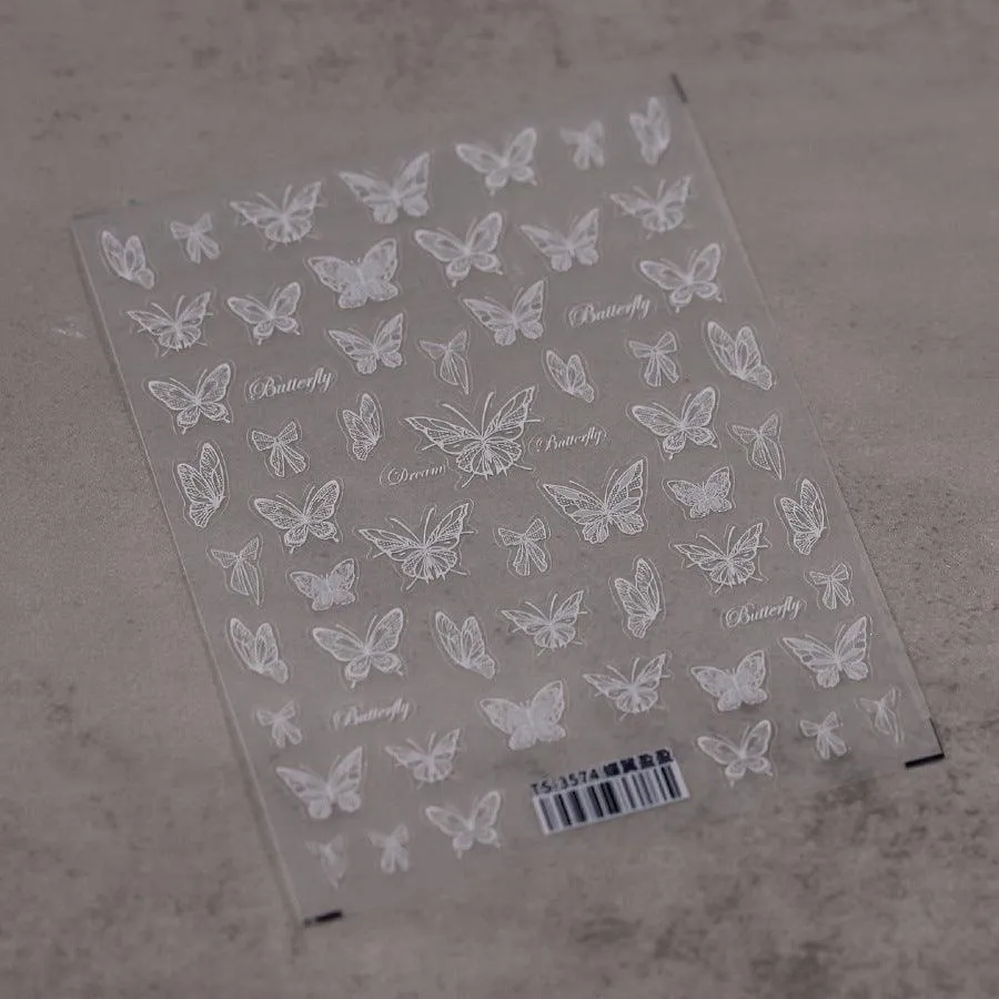 Nail Art Stickers Adhesive Slider Embossed Translucent Black Butterfly Sticker Decals TS3574