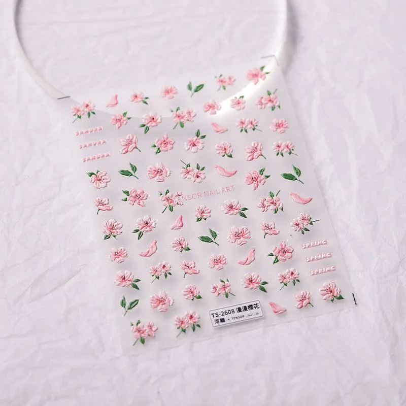 Nail Art Stickers Adhesive Slider Sakura Embossed Sticker Decals