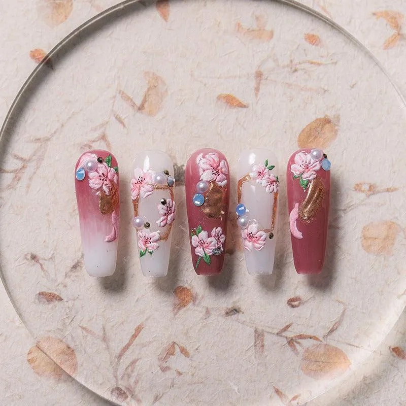 Nail Art Stickers Adhesive Slider Sakura Embossed Sticker Decals