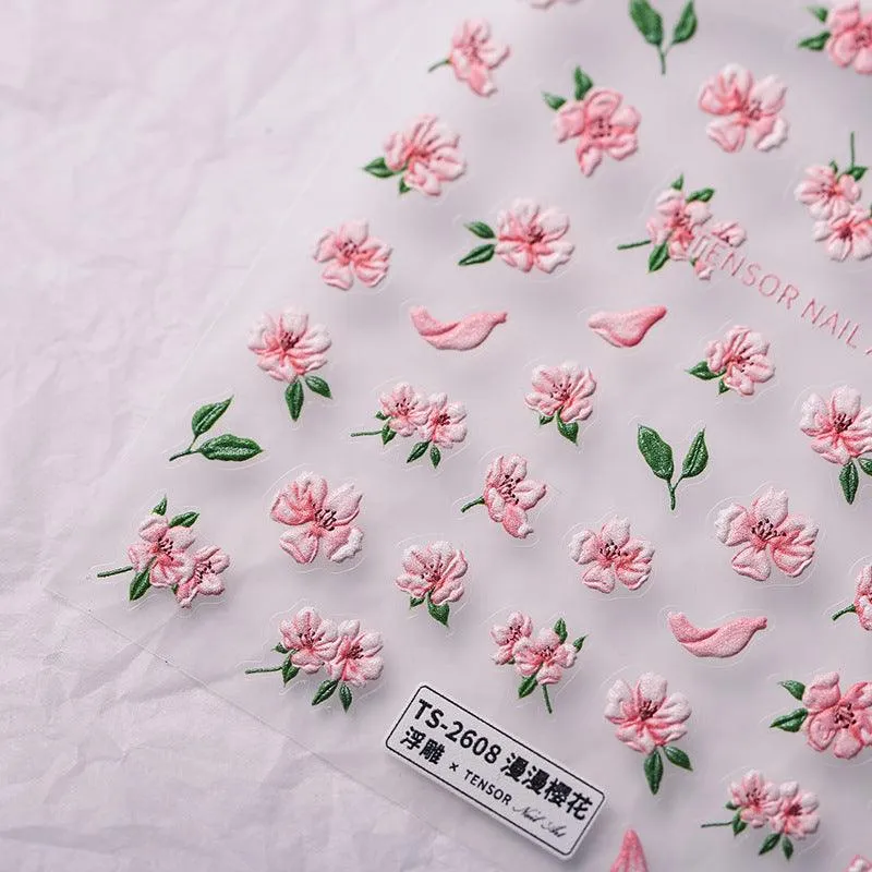 Nail Art Stickers Adhesive Slider Sakura Embossed Sticker Decals