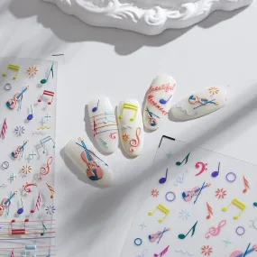 Nail Art Stickers Adhesive Sliders Embossed Musical Notes Sticker Decals TS1651