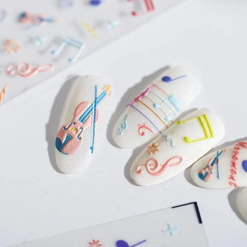 Nail Art Stickers Adhesive Sliders Embossed Musical Notes Sticker Decals TS1651