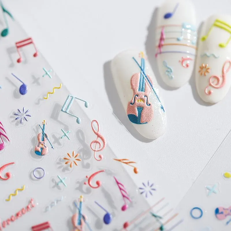 Nail Art Stickers Adhesive Sliders Embossed Musical Notes Sticker Decals TS1651