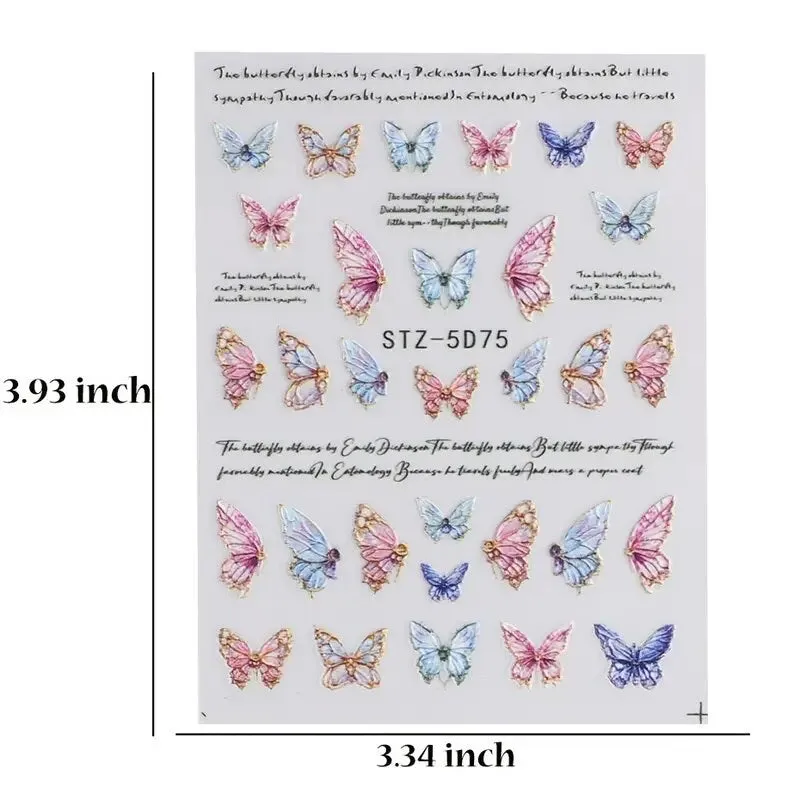 Nail Stickers | Gradient Butterfly And English Letter | Self-Adhesive Water Transfer Decals | Nail Art Decoration