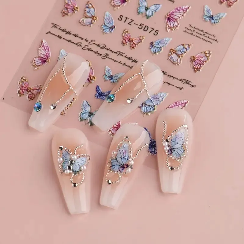 Nail Stickers | Gradient Butterfly And English Letter | Self-Adhesive Water Transfer Decals | Nail Art Decoration