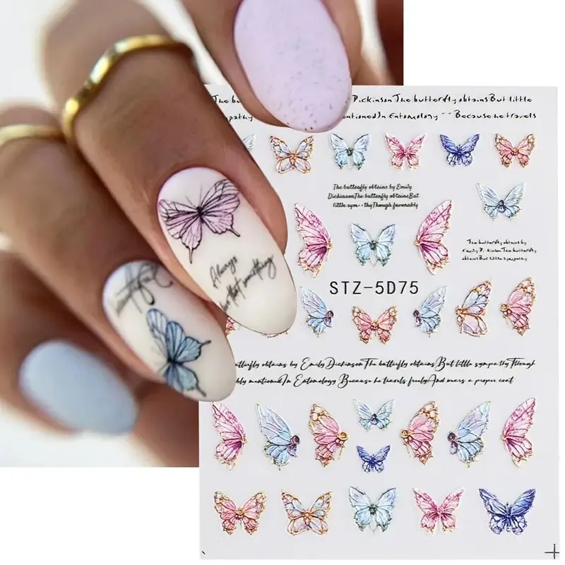Nail Stickers | Gradient Butterfly And English Letter | Self-Adhesive Water Transfer Decals | Nail Art Decoration