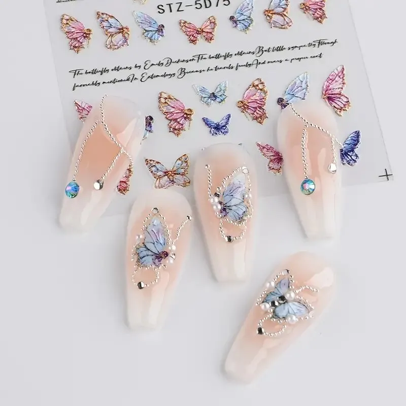 Nail Stickers | Gradient Butterfly And English Letter | Self-Adhesive Water Transfer Decals | Nail Art Decoration